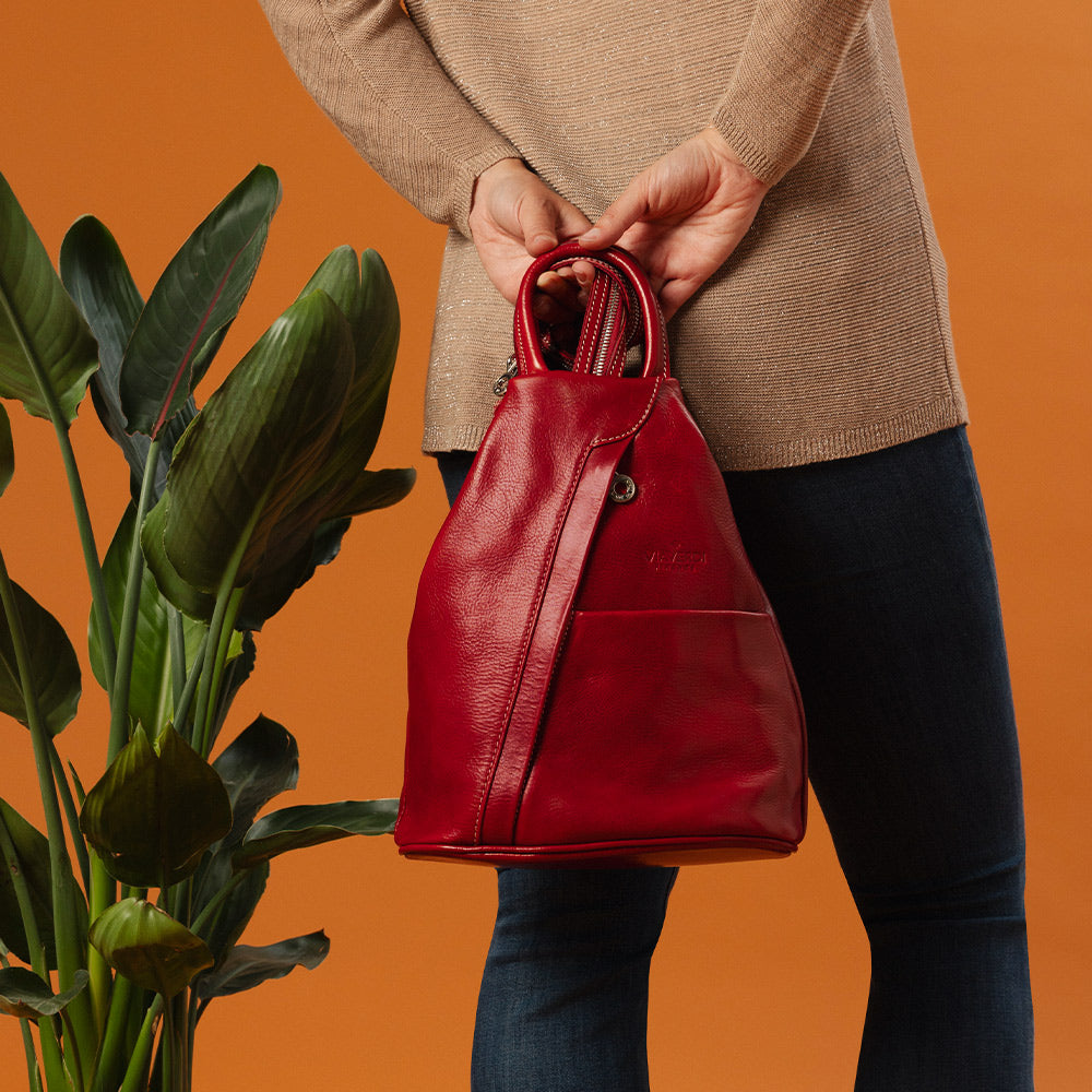 Zaino Donna VIAVERDI in Pelle Rosso Made in Italy linea Firenze