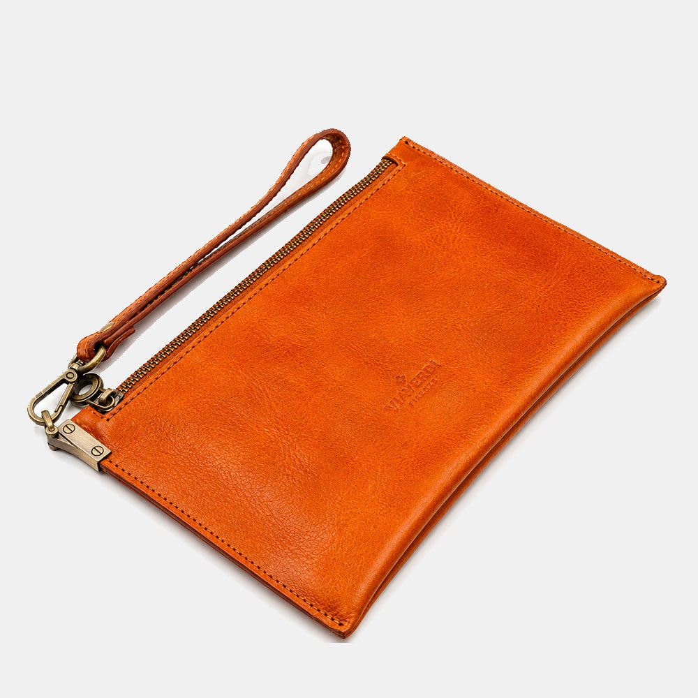 Pochette Uomo VIAVERDI Made in Italy in Pelle color Cuoio Linea Firenze