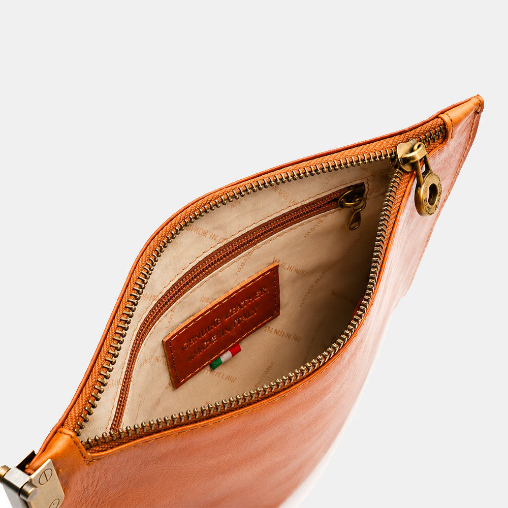 Pochette Uomo VIAVERDI Made in Italy in Pelle color Cuoio Linea Firenze