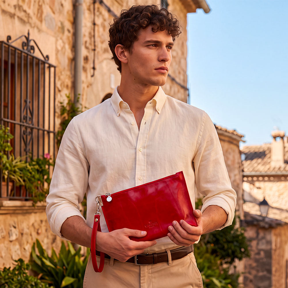 Pochette Uomo VIAVERDI Made in Italy in Pelle Rossa Linea Firenze