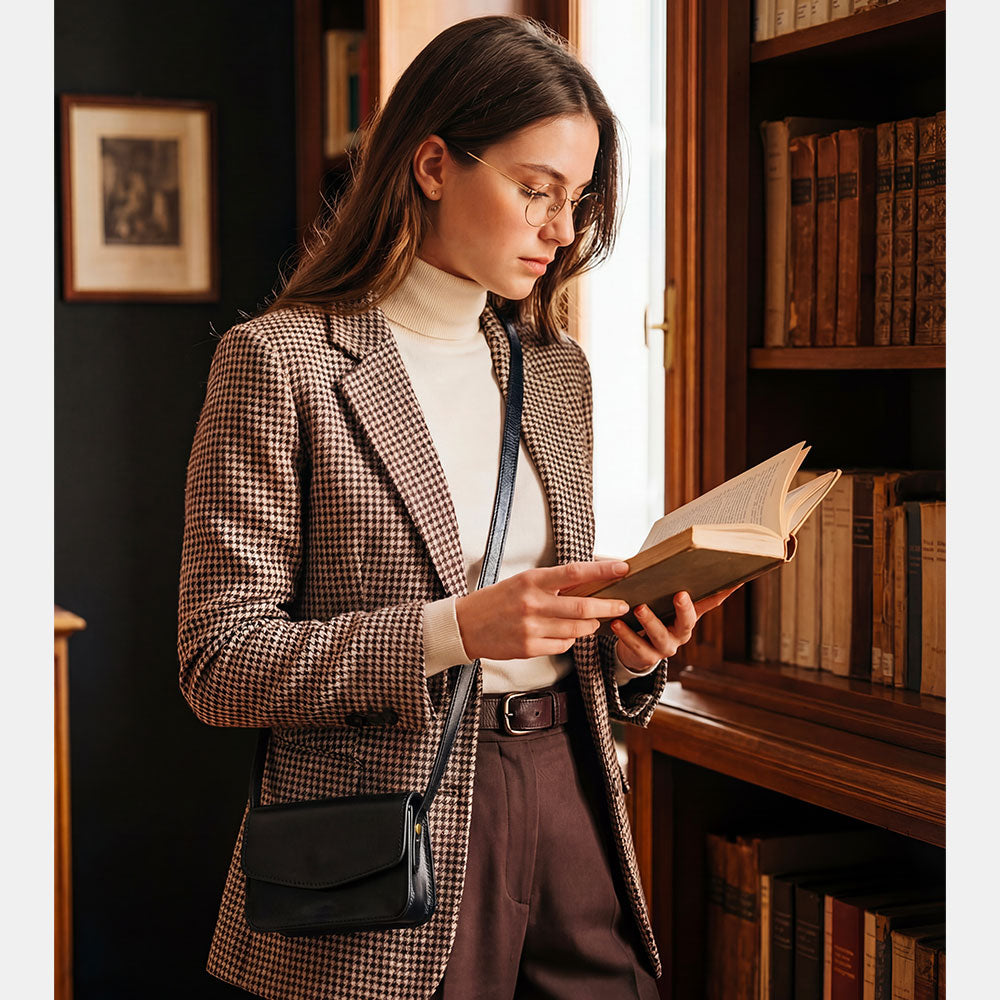 Borsa Piccola a Tracolla VIAVERDI in Pelle Marrone Made in Italy linea Firenze