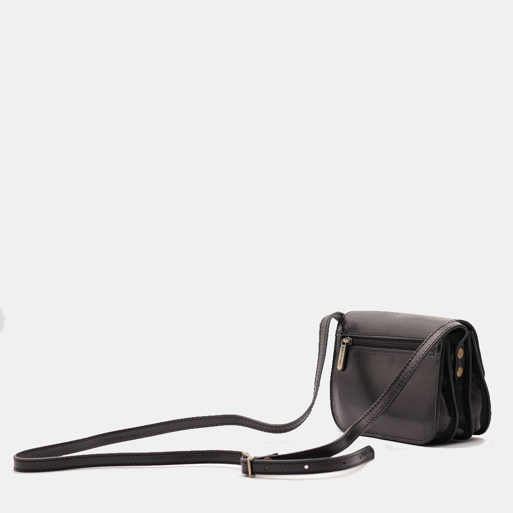 Kleine Umhängetasche VIAVERDI aus schwarzem Leder Made in Italy Linie Firenze