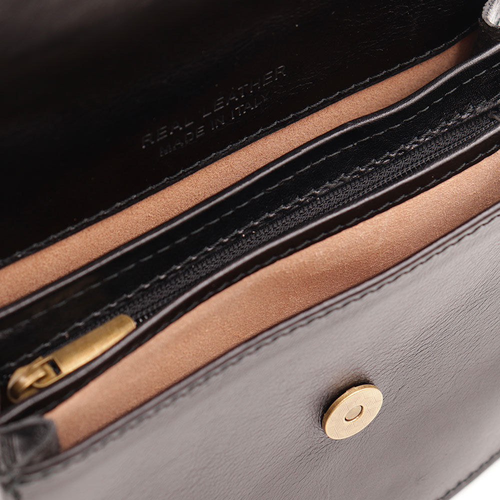 Kleine Umhängetasche VIAVERDI aus schwarzem Leder Made in Italy Linie Firenze