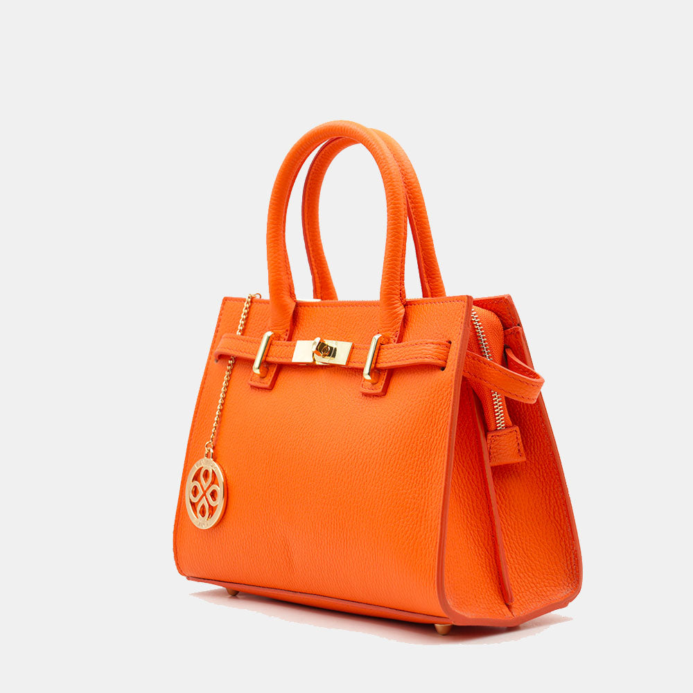 VIAVERDI Women's Handbag in Orange Leather, Made in Italy, Artimino Line