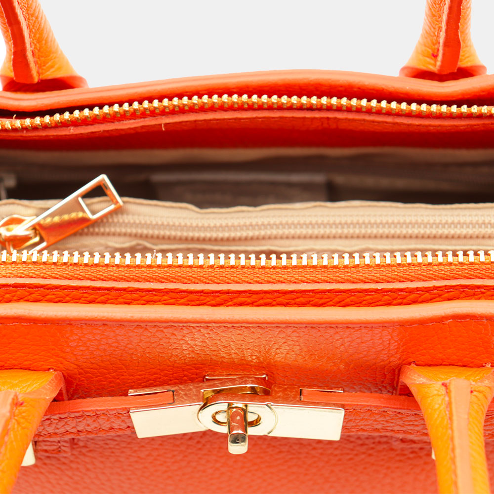 VIAVERDI Women's Handbag in Orange Leather, Made in Italy, Artimino Line