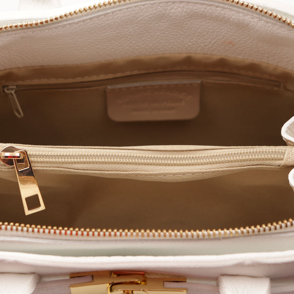 VIAVERDI Women's Handbag in White Leather Made in Italy, Artimino Line