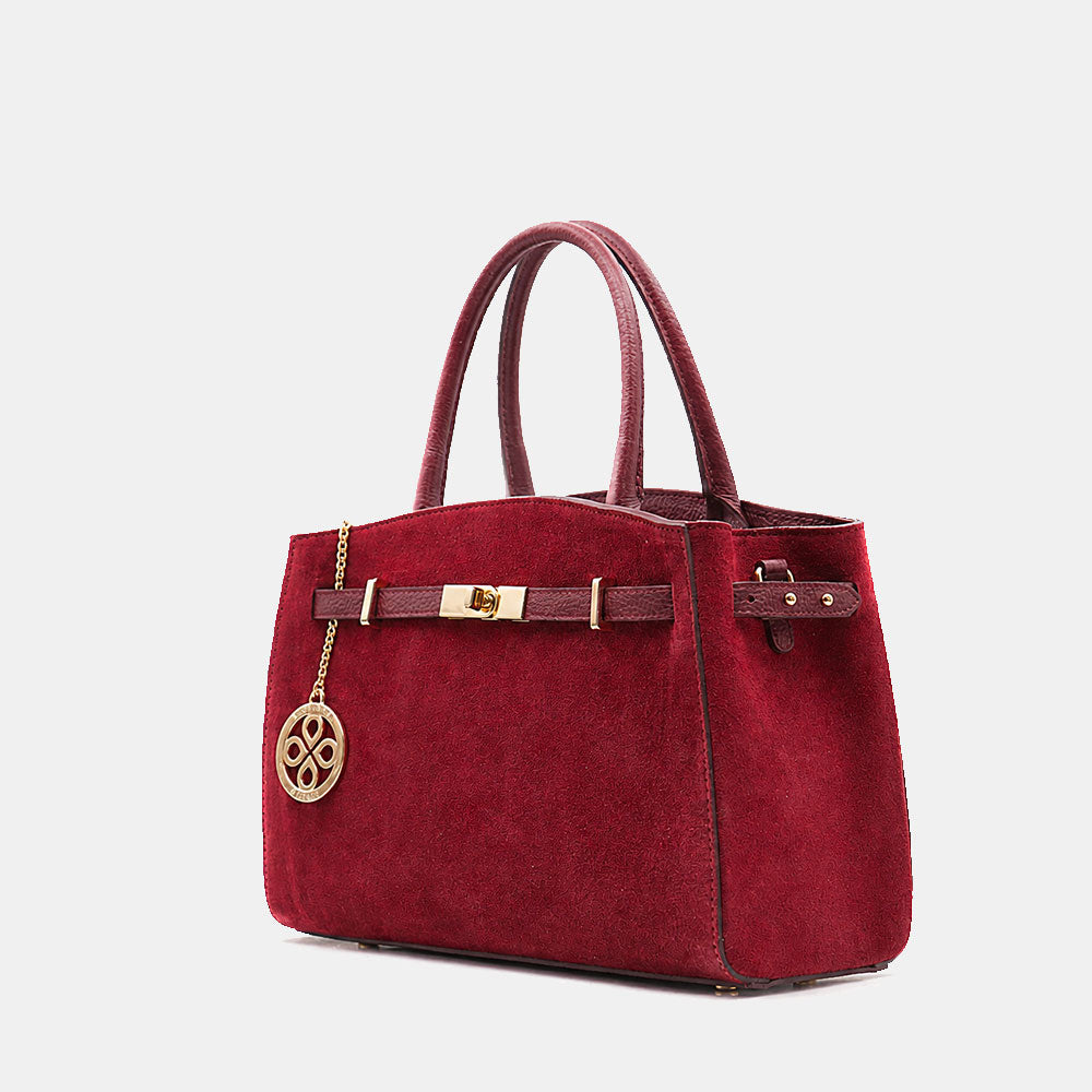 Borsa a Mano VIAVERDI in Camoscio e Pelle Bordeaux Made in Italy linea Artimino