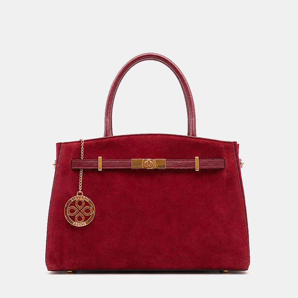 Borsa a Mano VIAVERDI in Camoscio e Pelle Bordeaux Made in Italy linea Artimino