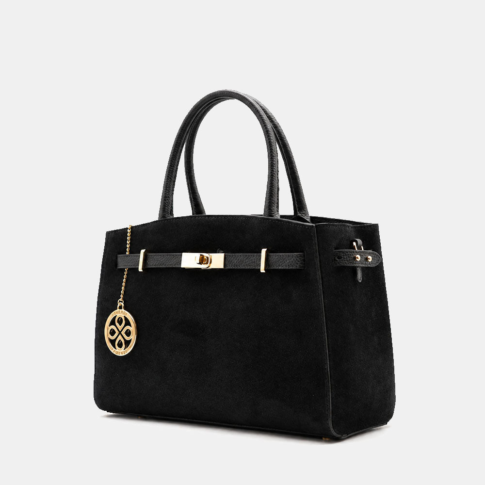Borsa a Mano VIAVERDI in Camoscio e Pelle Nera Made in Italy linea Artimino