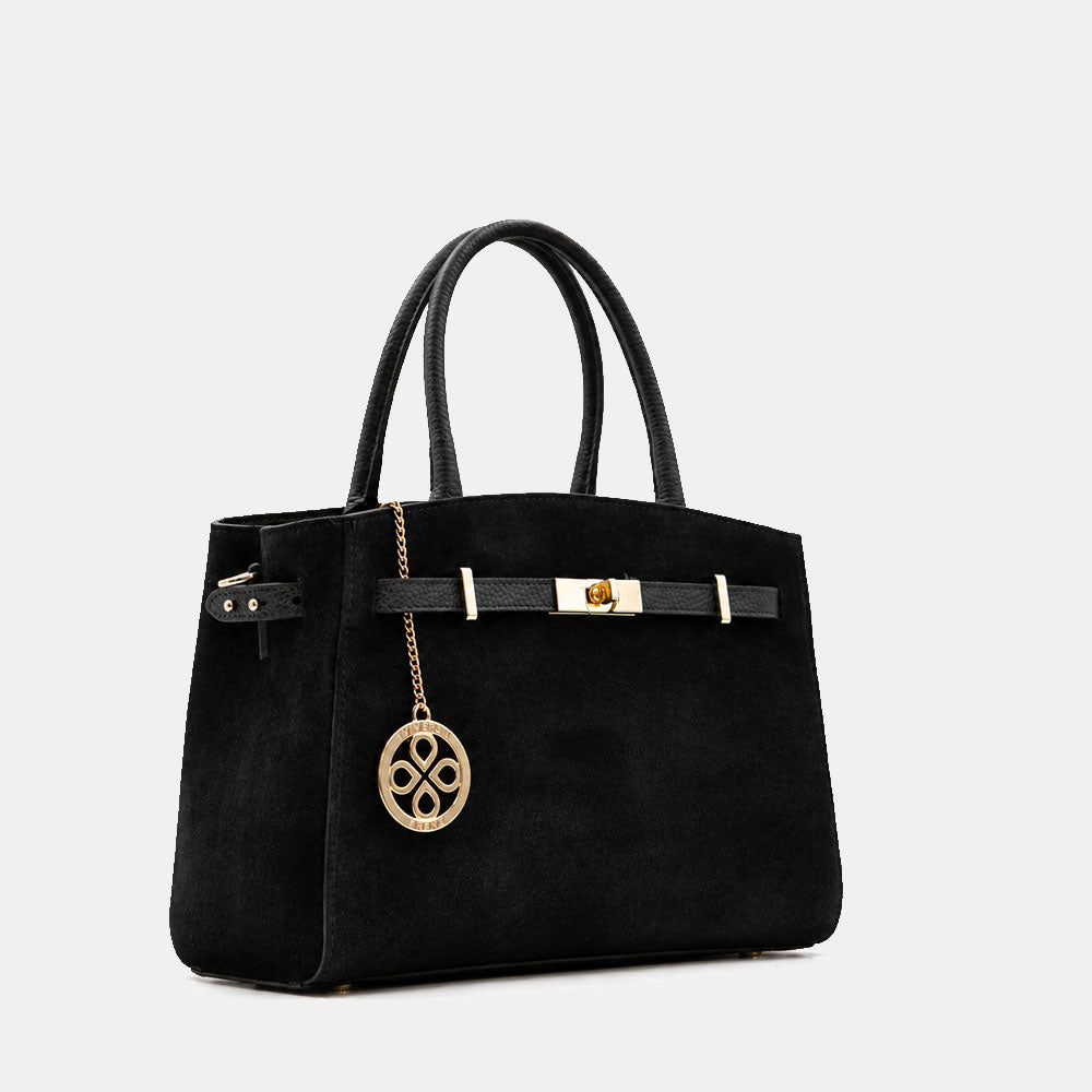 Borsa a Mano VIAVERDI in Camoscio e Pelle Nera Made in Italy linea Artimino