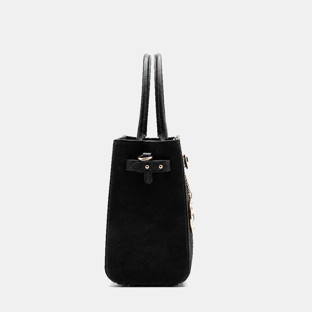 Borsa a Mano VIAVERDI in Camoscio e Pelle Nera Made in Italy linea Artimino