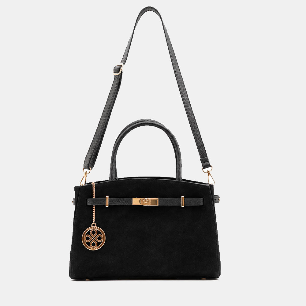 Borsa a Mano VIAVERDI in Camoscio e Pelle Nera Made in Italy linea Artimino