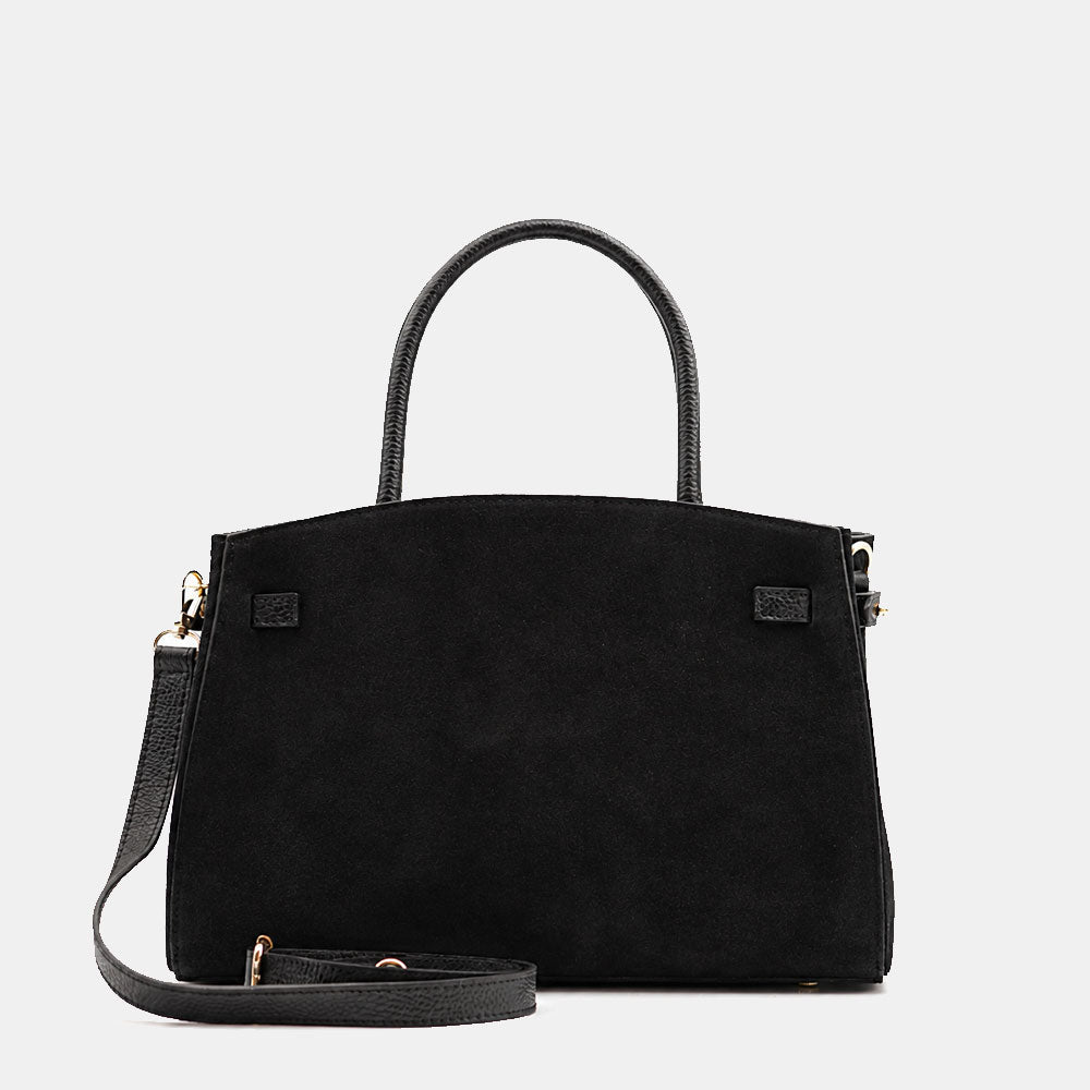 Borsa a Mano VIAVERDI in Camoscio e Pelle Nera Made in Italy linea Artimino