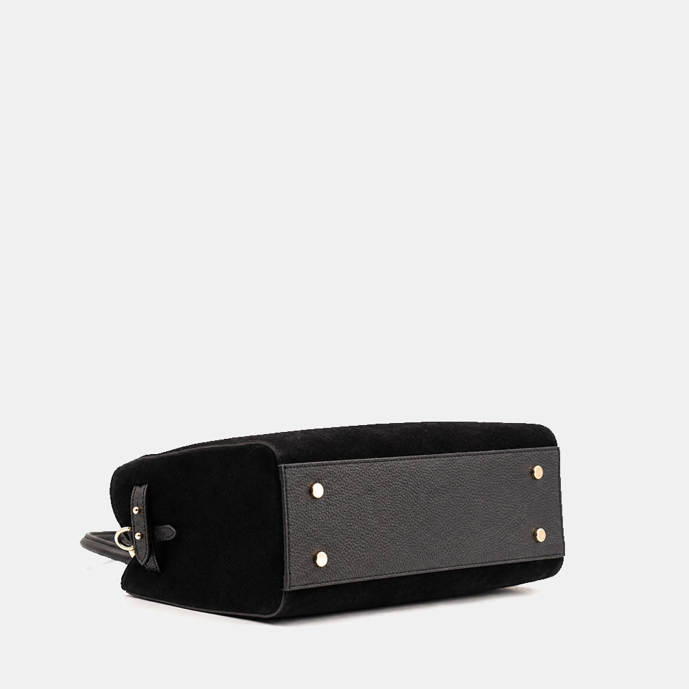 Borsa a Mano VIAVERDI in Camoscio e Pelle Nera Made in Italy linea Artimino