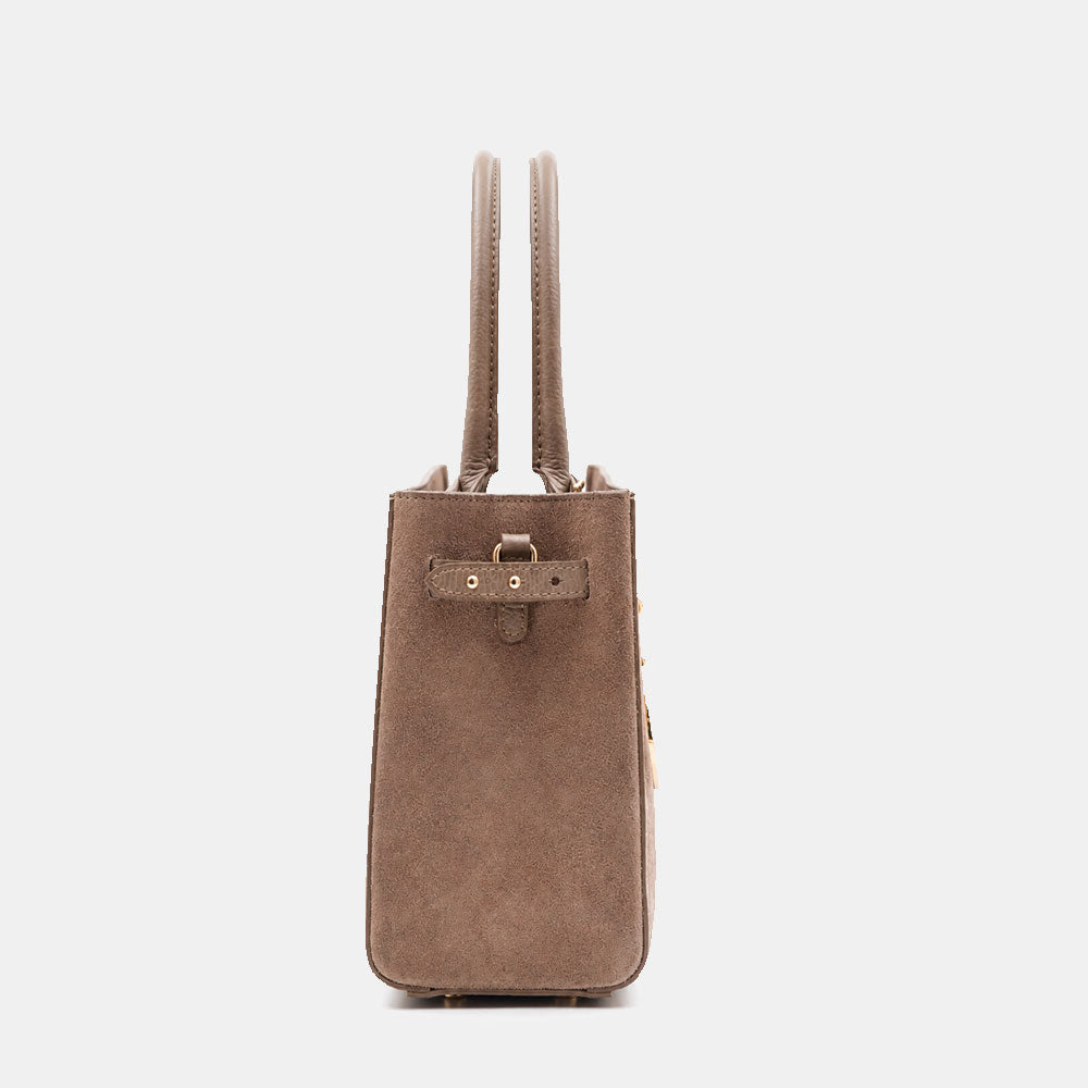 Handtasche ViaVerdi aus Wildleder und Taupe Leder, Made in Italy – Linie Artimino
