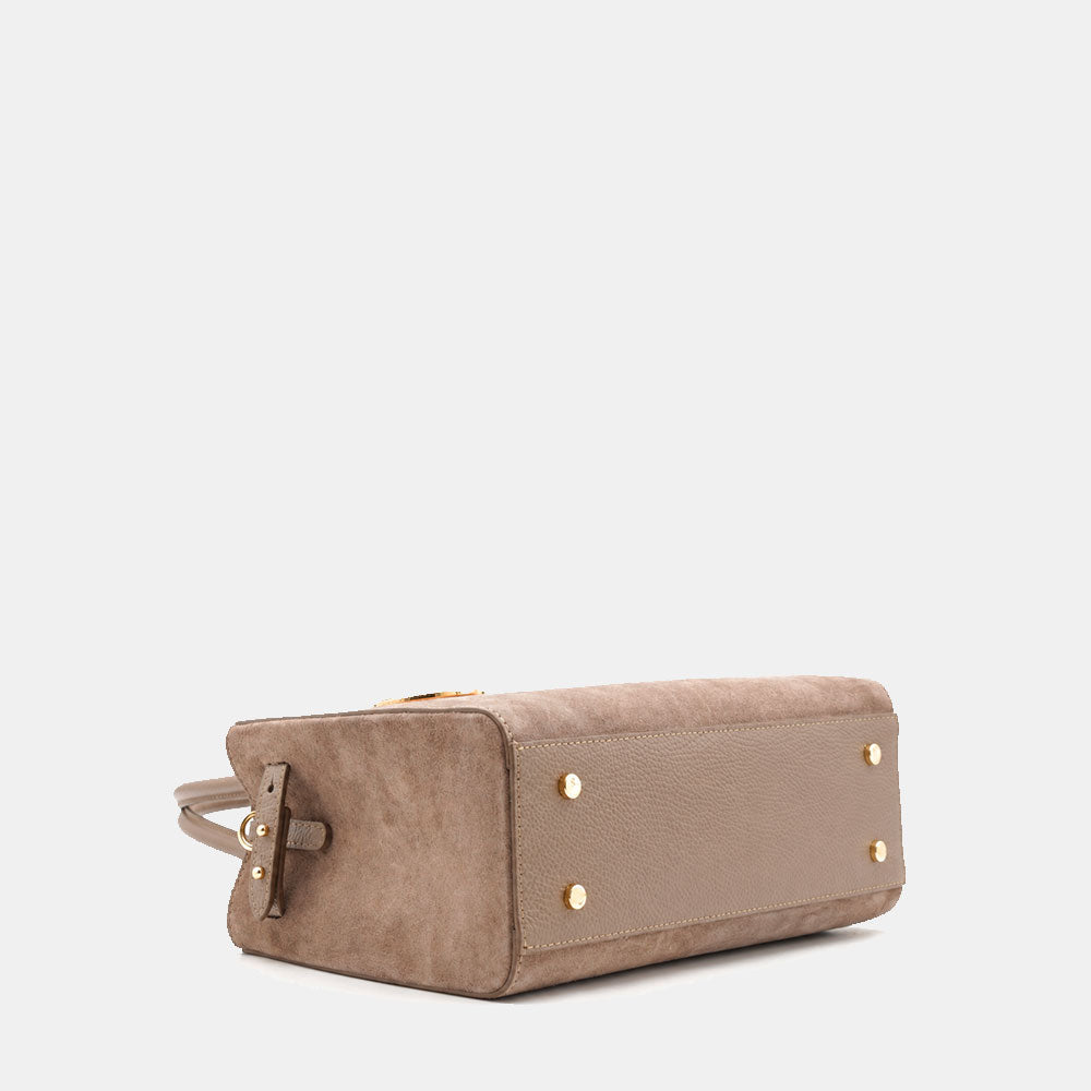 Handtasche ViaVerdi aus Wildleder und Taupe Leder, Made in Italy – Linie Artimino
