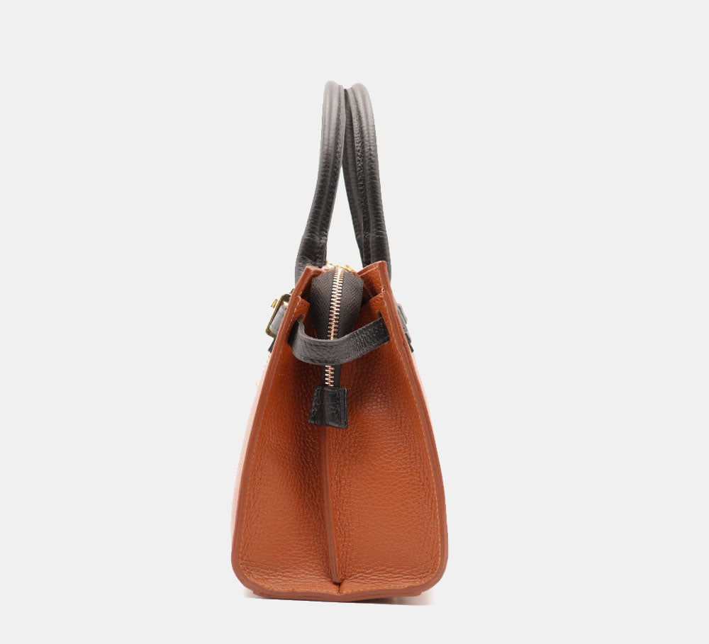 VIAVERDI Women's Handbag in Tan and Black Leather Made in Italy, Artimino line