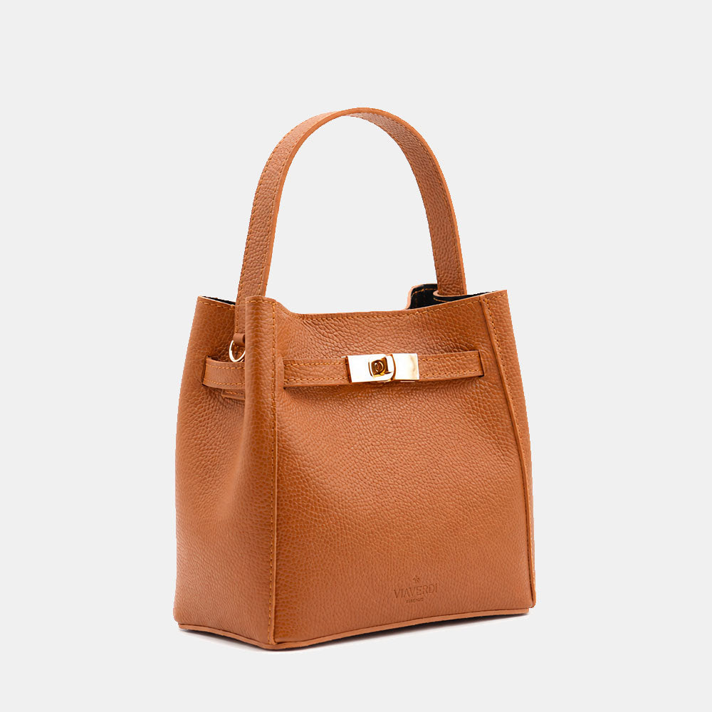 Borsa Donna a Mano Piccola VIAVERDI in Pelle color Cuoio Made in Italy linea Artimino