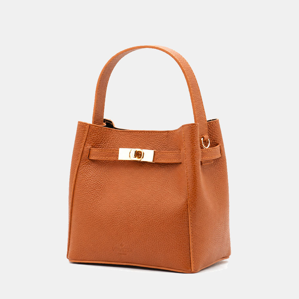 Borsa Donna a Mano Piccola VIAVERDI in Pelle color Cuoio Made in Italy linea Artimino