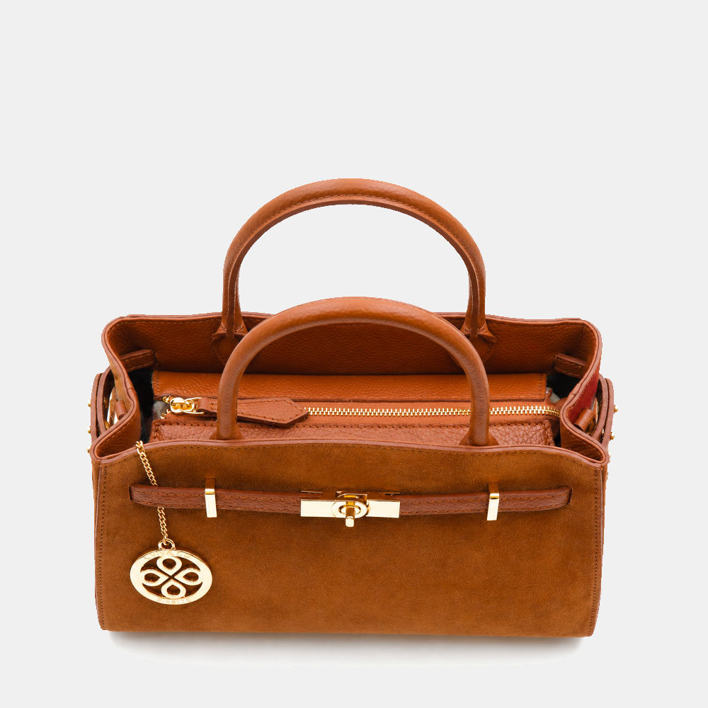 ViaVerdi Handtasche aus Wildleder und Braunem Leder Made in Italy – Linie Artimino
