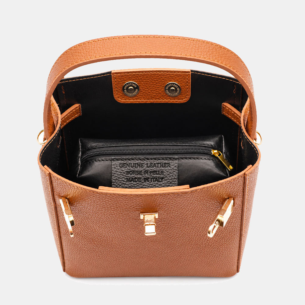 Borsa Donna a Mano Piccola VIAVERDI in Pelle color Cuoio Made in Italy linea Artimino
