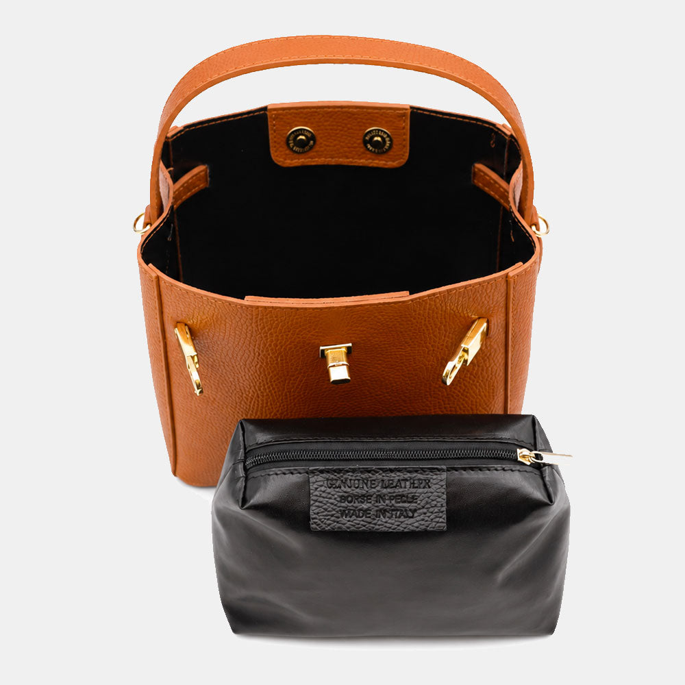 Borsa Donna a Mano Piccola VIAVERDI in Pelle color Cuoio Made in Italy linea Artimino