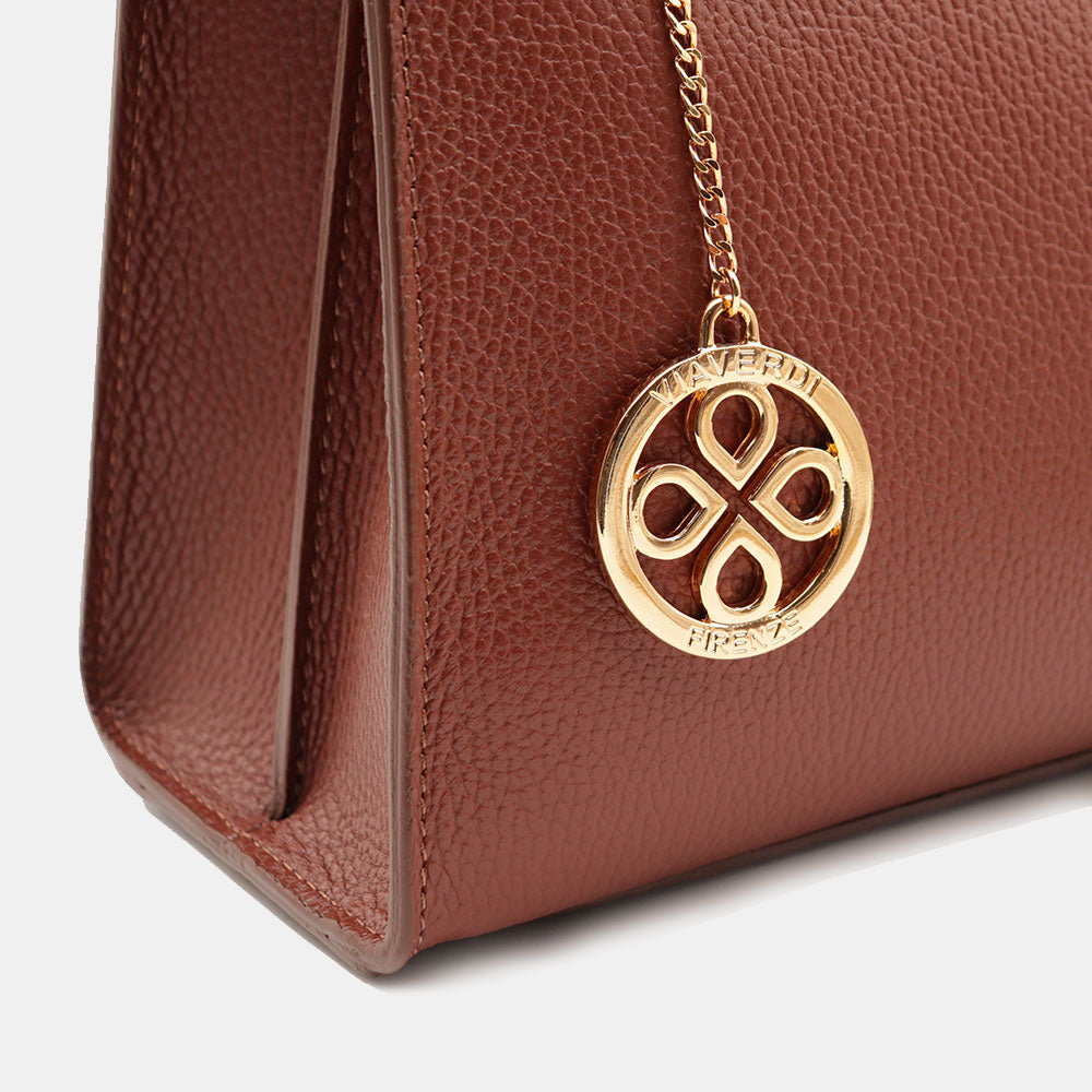 VIAVERDI Women's Handbag in Brown Leather Made in Italy, Artimino Line