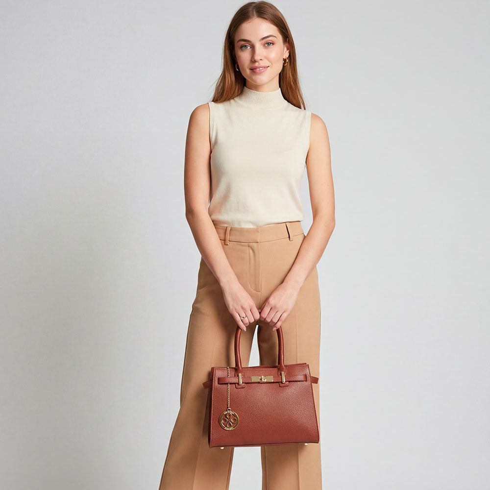 Borsa Donna a Mano VIAVERDI in Pelle Beige Made in Italy linea Artimino