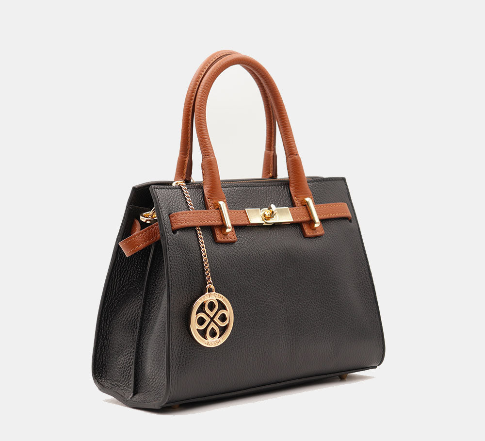 VIAVERDI Women's Handbag in Black Leather and Cowhide Made in Italy, Artimino Line