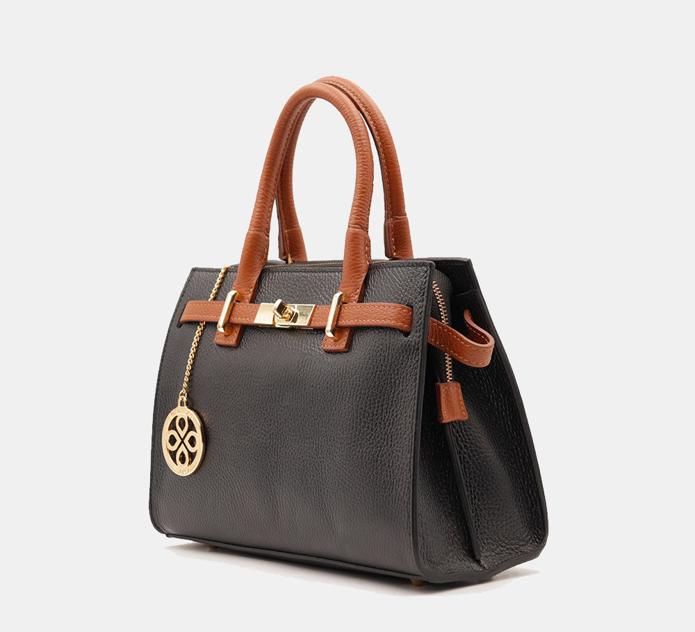 VIAVERDI Women's Handbag in Black Leather and Cowhide Made in Italy, Artimino Line