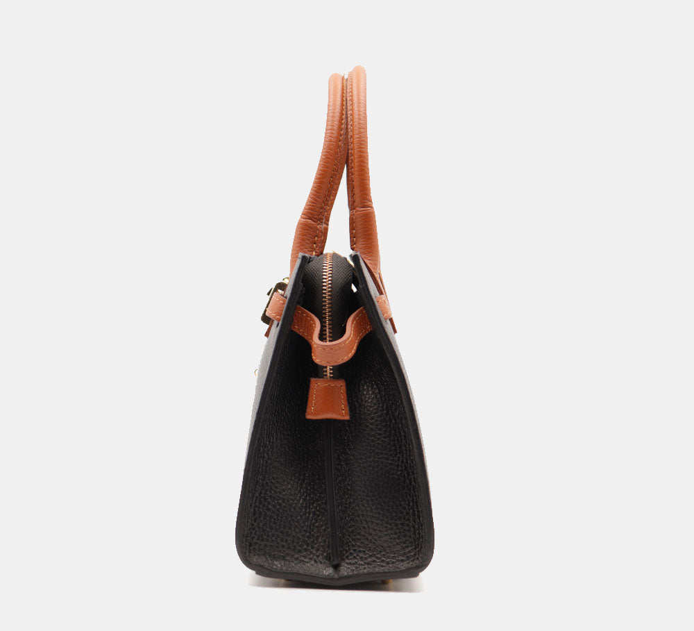 VIAVERDI Women's Handbag in Black Leather and Cowhide Made in Italy, Artimino Line