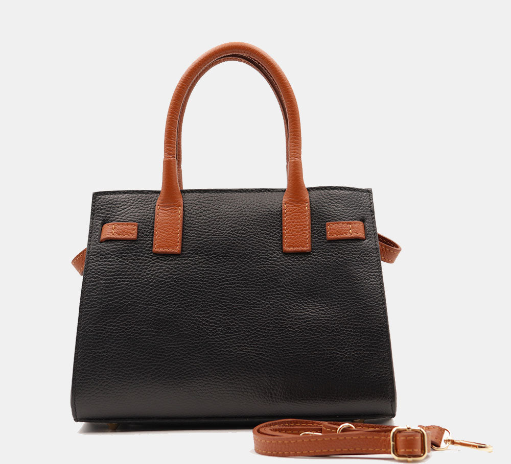 VIAVERDI Women's Handbag in Black Leather and Cowhide Made in Italy, Artimino Line