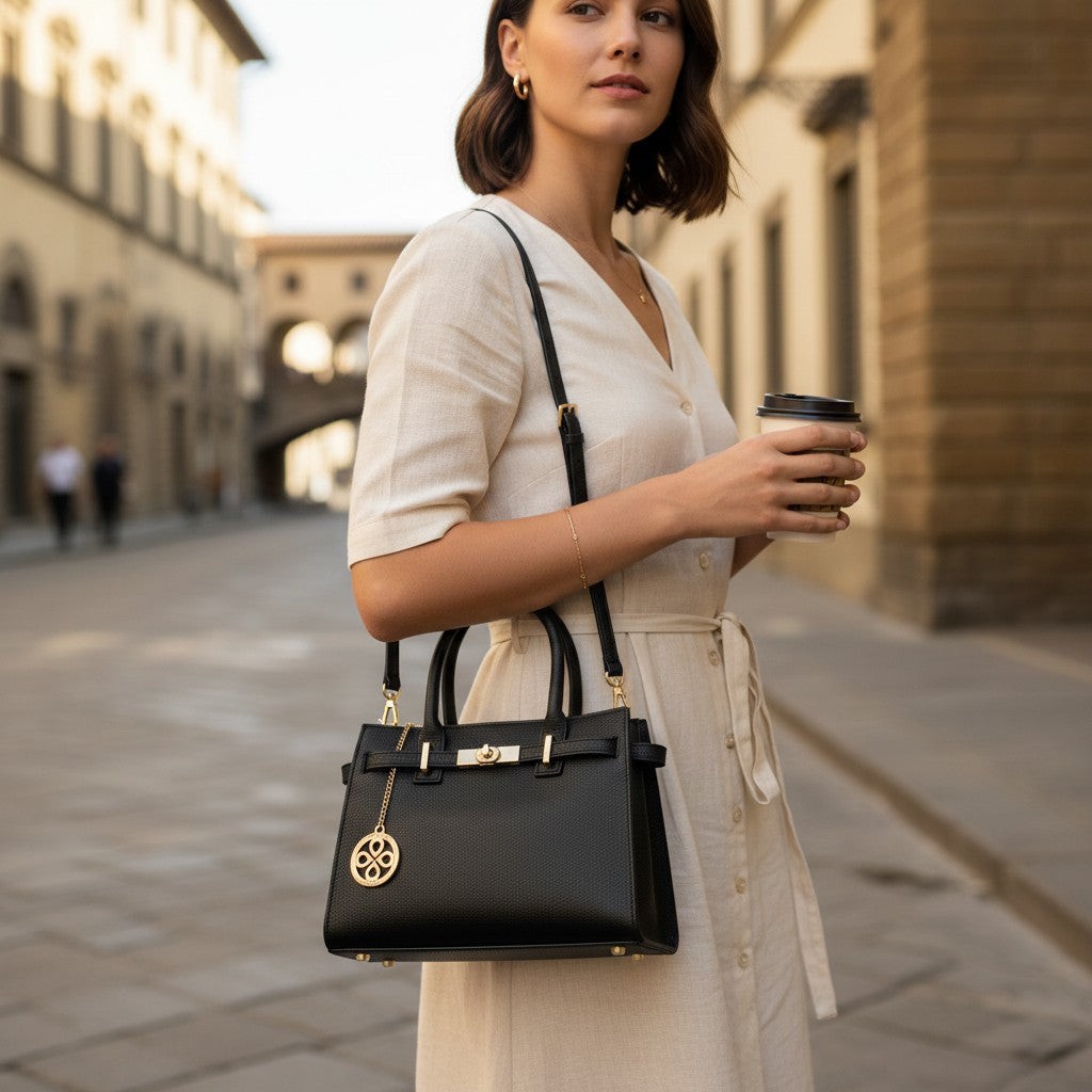 Borsa Donna a Mano VIAVERDI in Pelle Nera Made in Italy linea Artimino