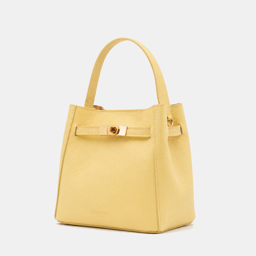 Borsa Donna a Mano Piccola VIAVERDI in Pelle Gialla Made in Italy linea Artimino