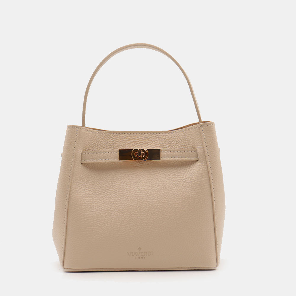 Borsa Donna a Mano Piccola VIAVERDI in Pelle Beige Made in Italy linea Artimino