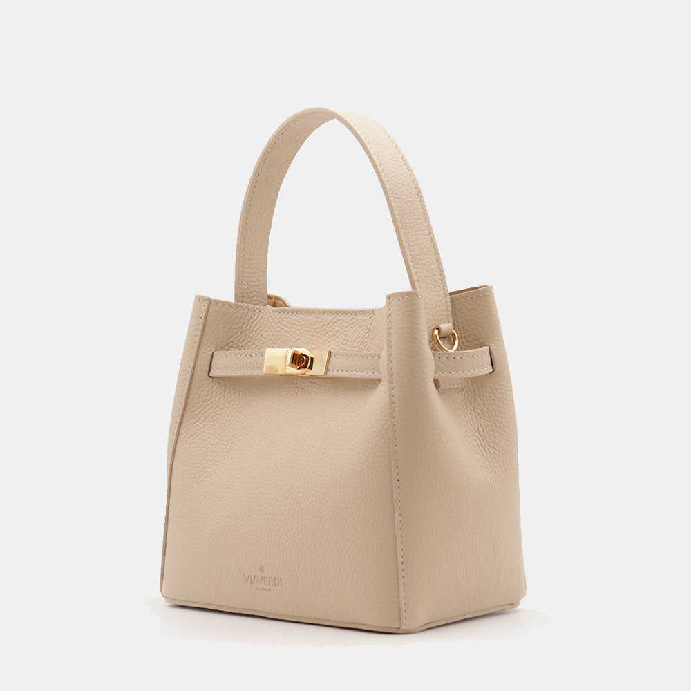 Borsa Donna a Mano Piccola VIAVERDI in Pelle Beige Made in Italy linea Artimino