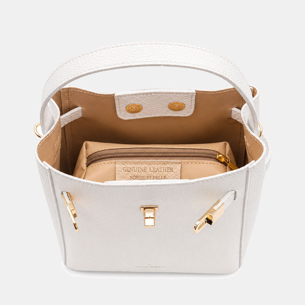 Borsa Donna a Mano Piccola VIAVERDI in Pelle Bianca Made in Italy linea Artimino