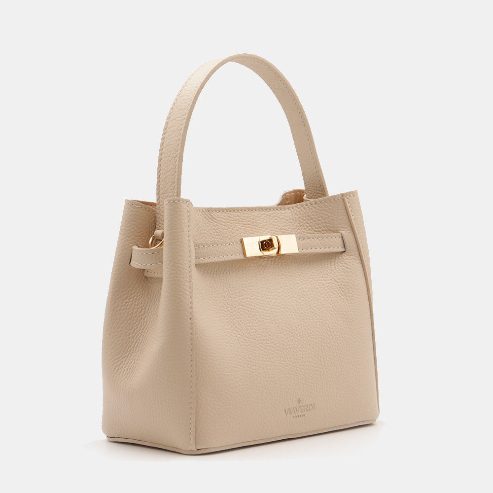 Borsa Donna a Mano Piccola VIAVERDI in Pelle Beige Made in Italy linea Artimino
