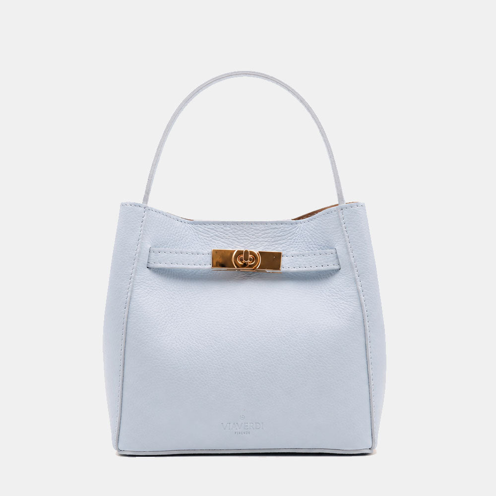 Borsa Donna a Mano Piccola VIAVERDI in Pelle Celeste Made in Italy linea Artimino
