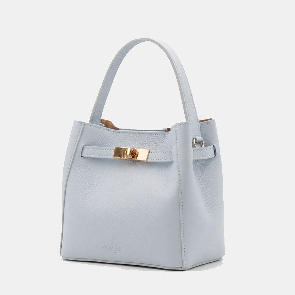 Borsa Donna a Mano Piccola VIAVERDI in Pelle Celeste Made in Italy linea Artimino