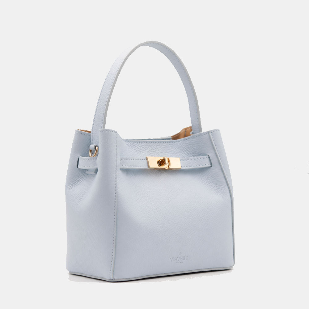 Borsa Donna a Mano Piccola VIAVERDI in Pelle Celeste Made in Italy linea Artimino