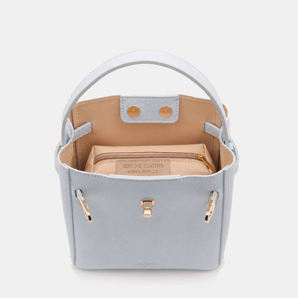 Borsa Donna a Mano Piccola VIAVERDI in Pelle Celeste Made in Italy linea Artimino