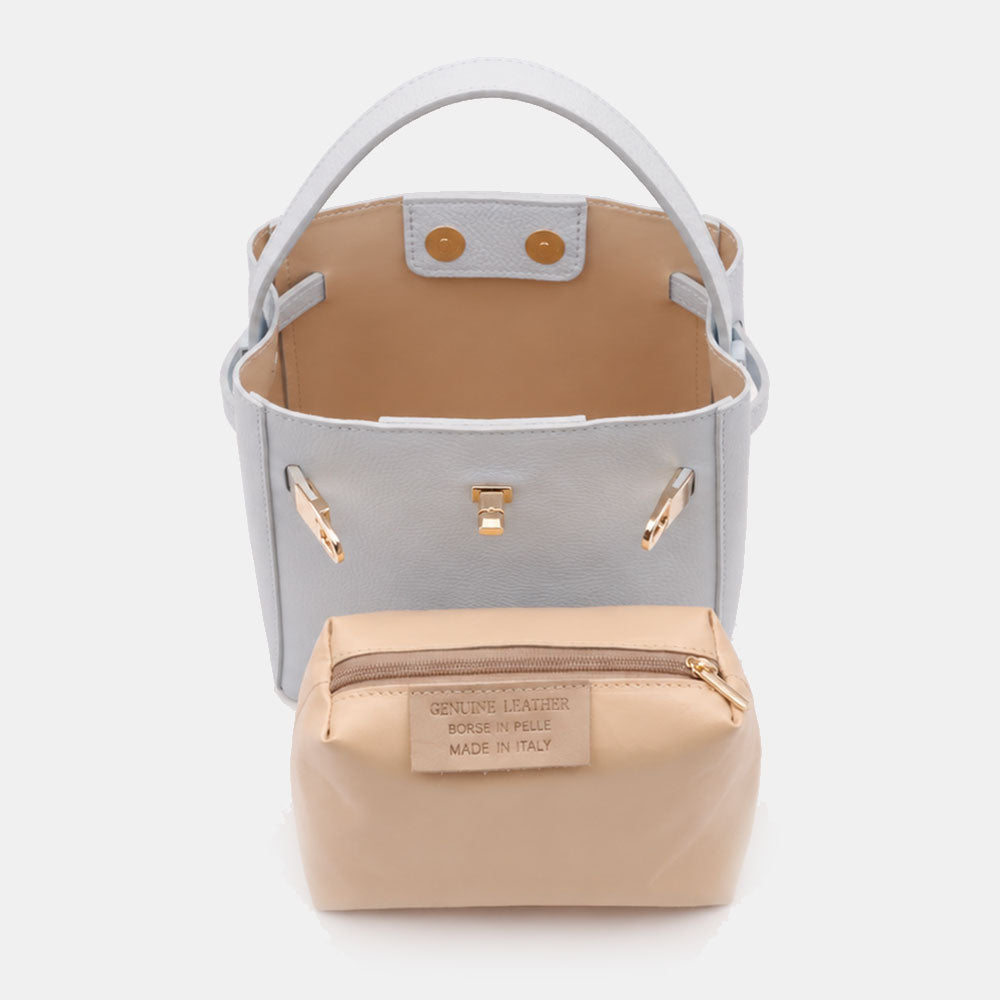 Borsa Donna a Mano Piccola VIAVERDI in Pelle Celeste Made in Italy linea Artimino