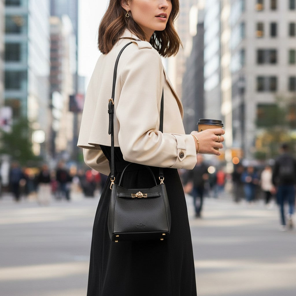 Handtasche Damen Klein VIAVERDI aus Schwarzem Leder, Made in Italy – Linie Artimino