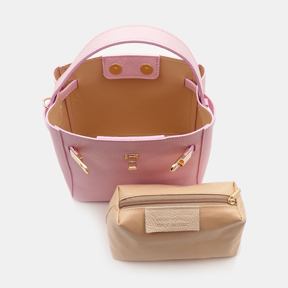 Borsa Donna a Mano Piccola VIAVERDI in Pelle Rosa Made in Italy linea Artimino