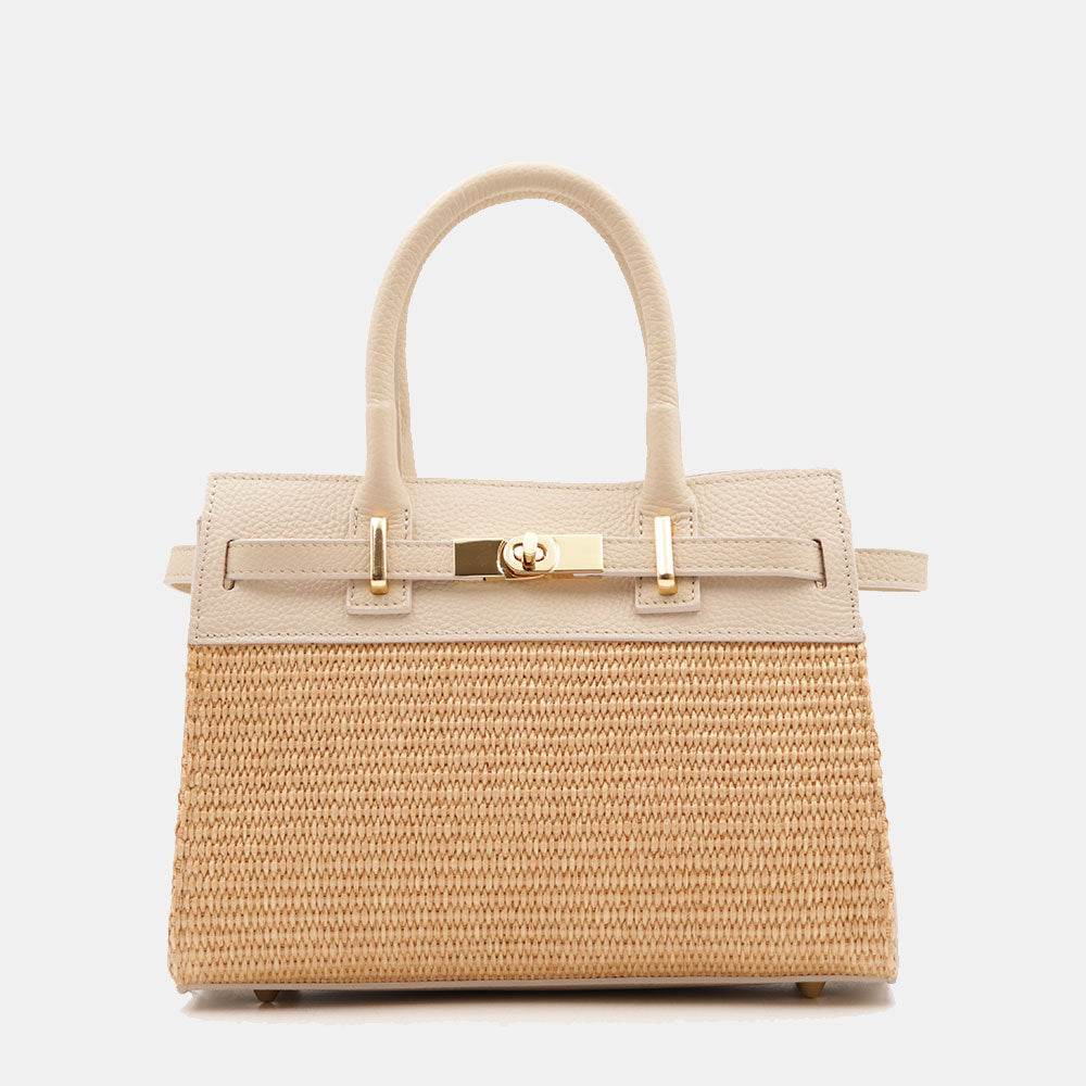 Borsa Donna a Mano VIAVERDI in Rafia e Pelle Avorio Made in Italy linea Artimino