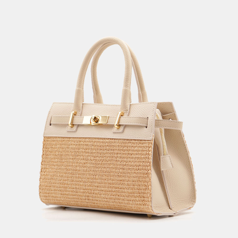 Borsa Donna a Mano VIAVERDI in Rafia e Pelle Avorio Made in Italy linea Artimino