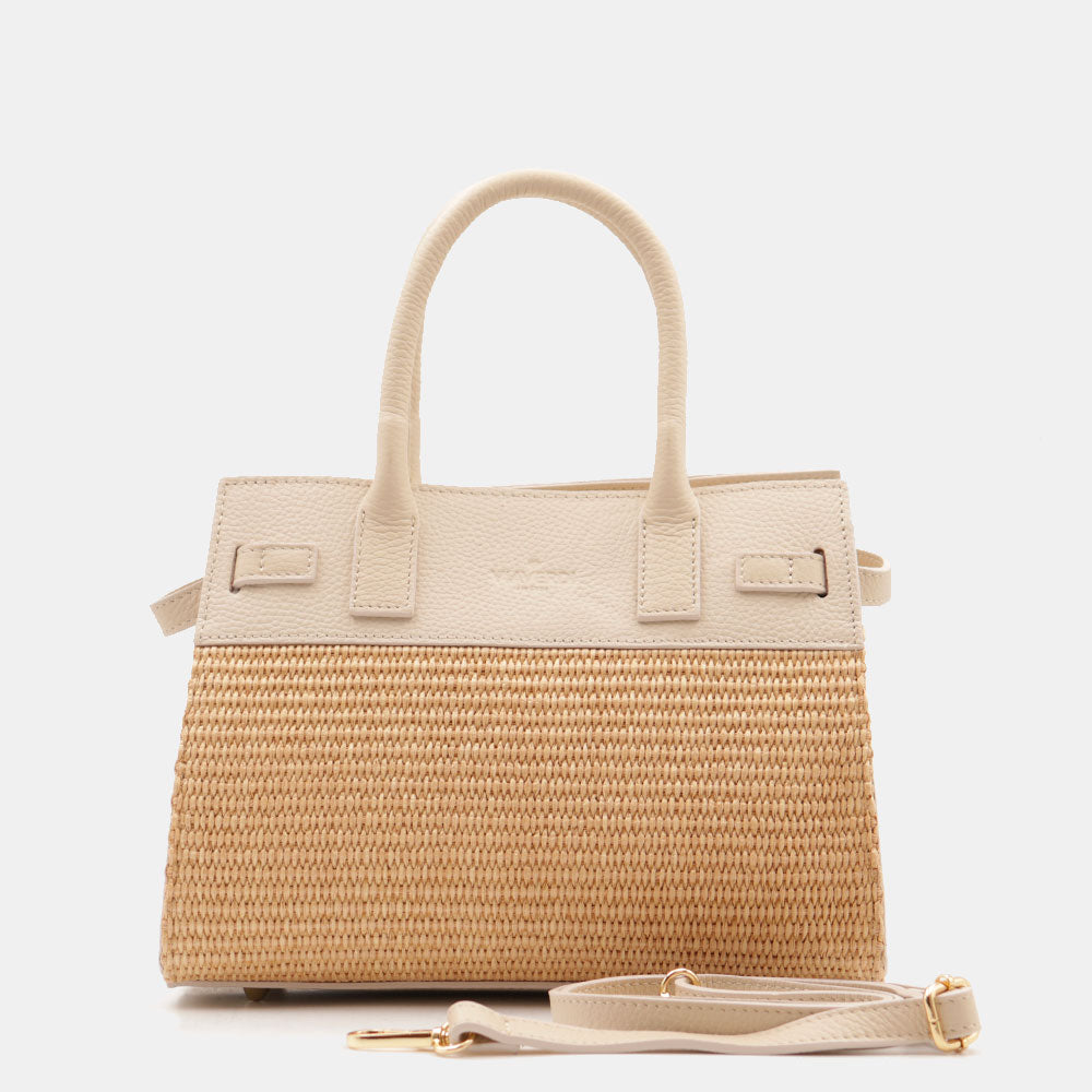 Borsa Donna a Mano VIAVERDI in Rafia e Pelle Avorio Made in Italy linea Artimino
