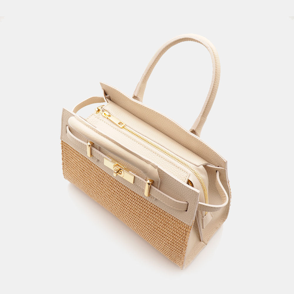 Borsa Donna a Mano VIAVERDI in Rafia e Pelle Avorio Made in Italy linea Artimino