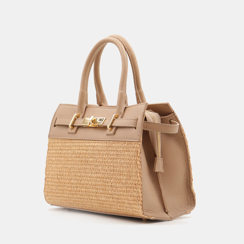 Borsa Donna a Mano VIAVERDI in Rafia e Pelle Beige Made in Italy linea Artimino